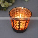 Glass X'mas Candle Holder With Chriatmas Tree Made by Gold Powder