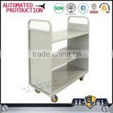 China Manufacturer Library Double Sided Book Trolley Mobile Steel Book Cart for Sale thumbnail-1