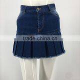 Ladies Customized Pleated Denim Mini Umbrella Skirt thumbnail-1