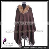 CX-B-P-43K Lady Fashion Raccoon Fur Trim Cashmere Poncho/ New Design Pashmina Shawl thumbnail-2