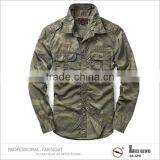 Cotton Fashion Olive Green Military Style Long Sleeve Shirt thumbnail-3