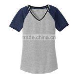 Wholesale Raglan Sleeve Slim Fit Women 100% Polyester V-neck T-shirt thumbnail-2