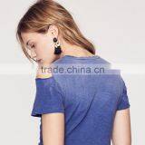 Cotton Slub High Low t Shirt Dress Faded Cold Shoulder Women's Clothes thumbnail-6