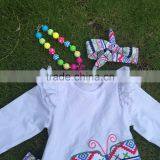 A Limited Edition Long Sleeves Butterfly Aztec Pant Outfit Hot Sell Girls Cute Kids Suit With Matching Necklace and Headband thumbnail-3