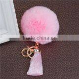 Gold Plated Pink Angora Pom Pom Ball Rayon Tassel Custom Key Chain thumbnail-2