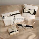 Exquisite White & Black Bow-knot Decoration Wedding Guest Book /pen Holder/ring Pillow/flower Basket Set thumbnail-1