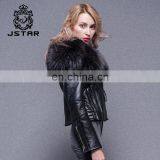 Three Color Selectable Big Raccoon Collar Lining Ladies Jackets Coats Winter Fashion Sheep Fur And Leahter Overcoat thumbnail-2