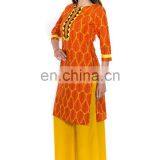 Ladies Kurta Design Cotton Blend Embroidered 3/4 Sleeve Kurta thumbnail-1