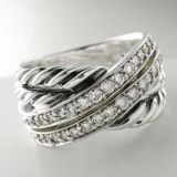 Sterling Silver 925 Designs Inspired Pave Diamond Crossover Ring