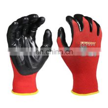 Red Polyester Liner Crinkle Dip Latex Construction Work Gloves