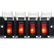 12V DC 3 Pin RESET-OFF SPST Circuit Breaker Rocker Switch With Cover Illuminated Rocker Switch Panel 4 Gang