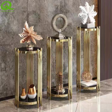 Luxury Interior Design Gold Stainless Steel Tall Shelf Flower Stand Corner Side Table