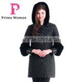 Winter Women Medium Length Embroidered Coat With Detachable Beaver Rabbit Skin Hat Overcoat thumbnail-3