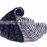 >> Women Striped Scarf Anchor Printing Fashionable Scarf/ thumbnail-1