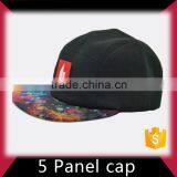 Fancy 5 Panels Custom Logo Snapback Cap and Hat With Leather Patch thumbnail-2