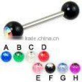 Barbell Tongue Ring ,Surgical Steel With a Jewel Bead thumbnail-1