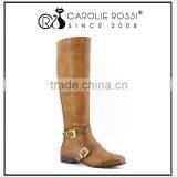 Latest Ladies Vintage Boots PU Carved Pattern with Dual Buckle Design