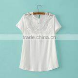 Women Clothing Short Sleeve Round Collar Casual Lace Blouse for Women thumbnail-1