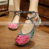 Women's Shoes Old Peking Flower Embroidered Lace Up Linen Cotton Cloth Walking Flat Shoes Oxford Sole thumbnail-1