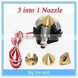 3D Printer Accessories 3 Into1 Out Multi Color Multi Nozzle Brass Nozzle Extruder Nozzles 0.4mm for 1.75mm