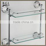 Fancy Decorative Zinc Alloy And Frosted Glass Chrome Plated Bathroom Accessories Wall Mounted Tier Shelf With Bar