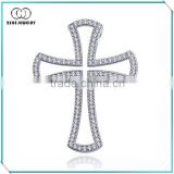 White gold plated cz cross pendant in silver
