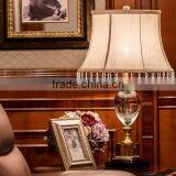 Gold Plated Metal Clear K9 Crystal Table Lamp With Round Fabric Lampshade thumbnail-2