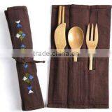 Newest Wholesale Bamboo Flatware Set With Cloth Bag for Camping