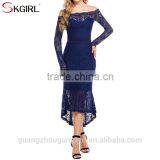 Women's off Shoulder Long Sleeve Floral Lace Mermaid Long Fish Tail Cocktail Evening Bodycon Dress thumbnail-2