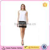 Women Fashion Casual Tops With Beaded Neckline and Pleazed Chiffon Back Details