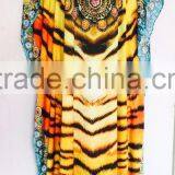 Long Satin Digital Crystal Embellished LLEOPARD PRINT Kaftan CAFTAN Tunic Poncho Blouse thumbnail-1