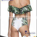 Women's Fashion Falbala Design Special One Piece Swimwear in Nice Palm Print.