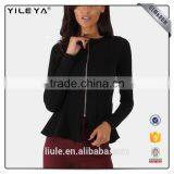 Stylish Front Zipper Black Lady Fashion Jacket With Ruffle Hem thumbnail-1