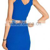 Sexy Designed Deep V-Neck Plain Blue Sweater Crop Top for Ladies thumbnail-3