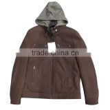 2016 wholesale men red leather jacket with kintting hooded