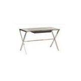 Simple Modern Glass Tablet PC Desk Hardware Office Table , 0.7mm Steel Tube DX-8877