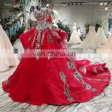 LS00360 red sweetheart beaded long train elegant party wear dresses for girls imported from china