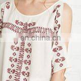 2016 Sexy Women Short Sleeve Embroidered White Shirts thumbnail-4