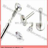 Stainless Steel Internally Thread Lip Rings Crystal Body Piercing Jewelry