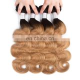 Two tone ombre colored hair weave bundles 1b/27 Virgin Indian hair extensions 7A Body wave human hair weft in guangzhou