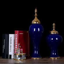 Modern Simple Jingdezhen Gild Large Blue Ceramic Plant Vase For Shopping Mall Decor thumbnail-1