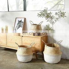 Wholesale Low Moq foldable rattan plant baskets woven seagrass hanging organizing baskets  for decor house