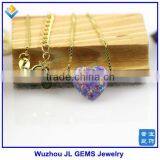 Synthetic Light Purple Heart Opal Stone Pendant18K Golden Plated 925 Sterling Silver Chain Necklace thumbnail-6