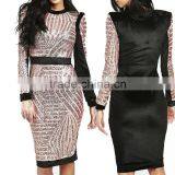 Womens Sexy Gold Sequin Bodycon Dress Long Sleeve Club Dress thumbnail-1