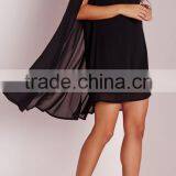 open sexy girl full photo cape overlay swing dress black