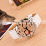 Cheap Alibaba Express Hot Sale Watches Colorful Lovely Glasses White Leather Watch in Stock!