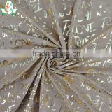 Custom Newest Design!!!High Quality 4 Way Stretch Polyamide Elastane Fabric Elastic Letter Gold Foil Dress Fabric