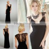 Custom Made Black V-neck A-line Chiffon Empire Chantilly Lace Cap Covered Back Bridesmaid Dress 5319