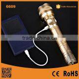 Golden Aluminum T6 Micro USB Rechargeable Flat Led Flashlight