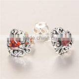 Garnet Heart Shape Cubic Zirconia Gemstone Silver Earring thumbnail-2
